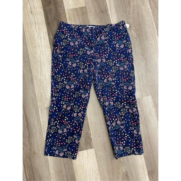 Talbots Floral Blue Pink Cropped Pants Cotton Capris, Size 16, MSRP $70 - Picture 1 of 8